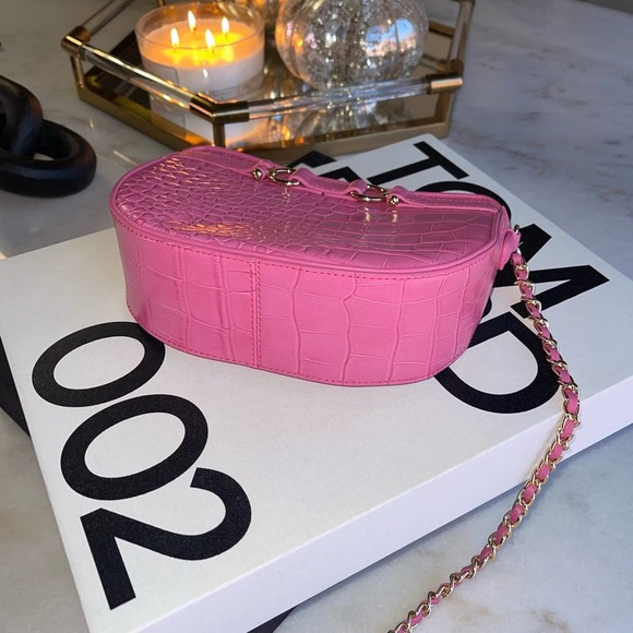 New Talbots Pink Leather Croc Embossed Crossbody Bag - Picture 10 of 13